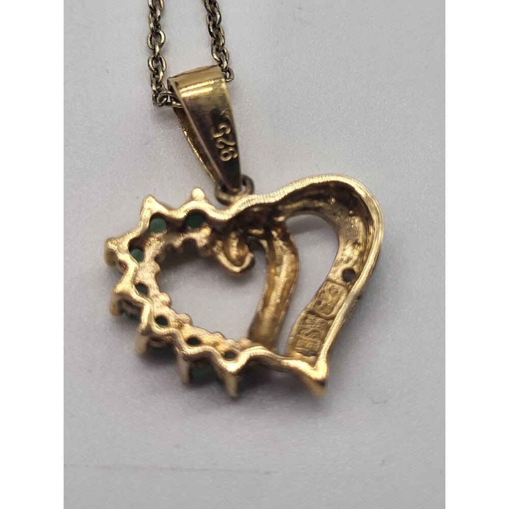 VTG  Ross Simons RSE 925 Gold Plated Diamond Emerald Heart Pendant Necklace - Picture 6 of 11